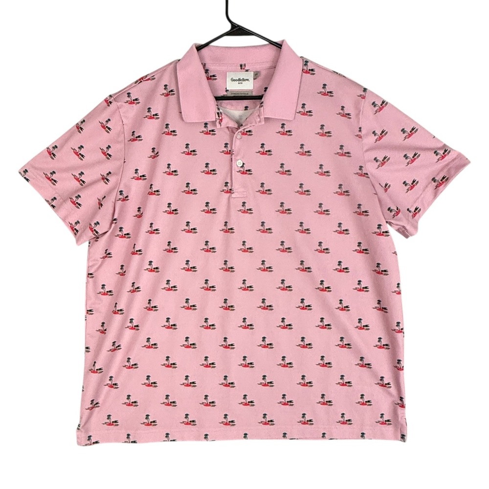 Goodfellow & Co Mens Pink Palm Tree‎ Print Short Sleeve Polo Shirt XXL